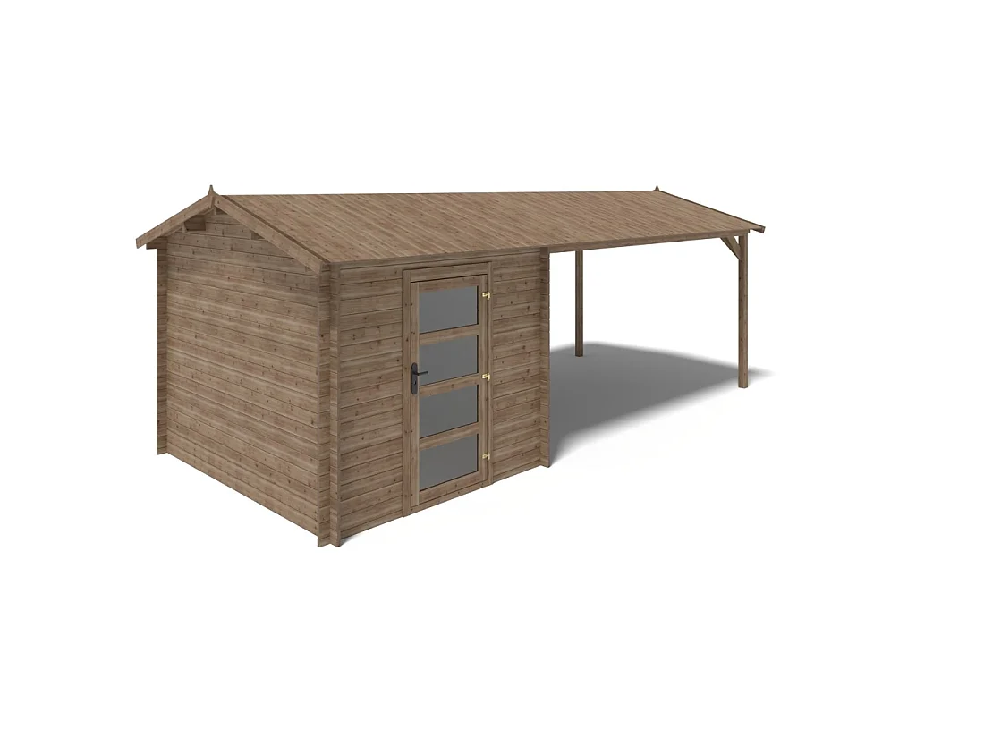 Casetta da giardino in legno – 2.5x3 m con estensione 4x2.76 m - 18.56 m² - DOM675+DOS194 - ALTANKA