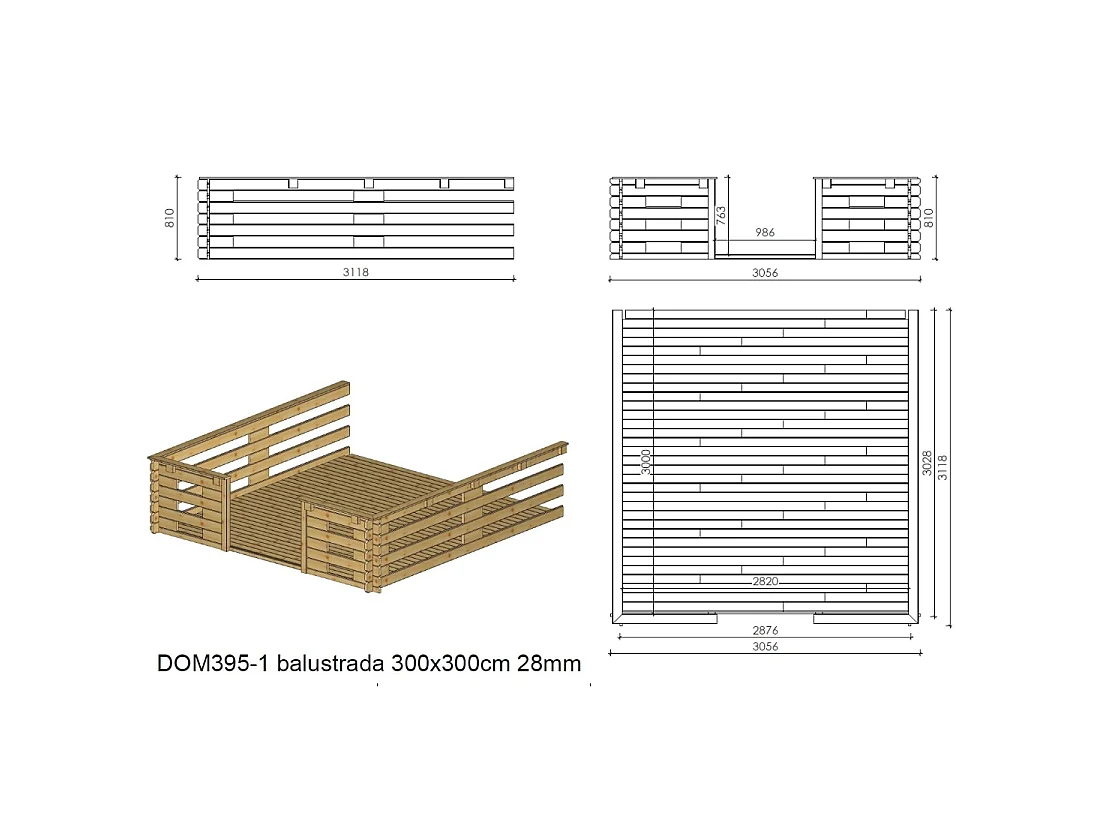 Veranda - 9m2 - 3m x 3m - impregnata - colore: marrone - DOM540 - ALTANKA