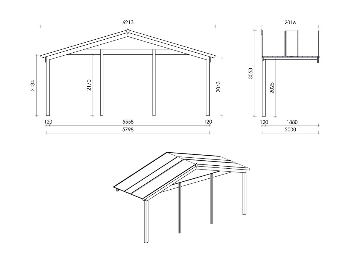 Abri de jardin en bois - 6x5 m + terrasse avec balustrade et avant-toit en bois - 42 m2 - DOM747+DOM553+DOM555+POD04 - ALTANKA