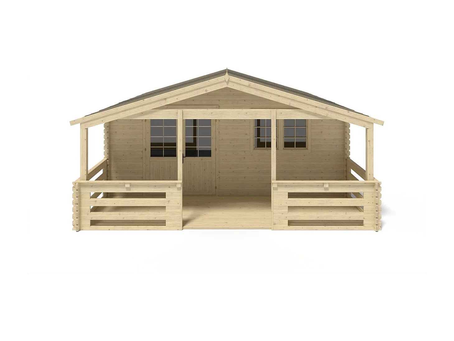 Abri de jardin en bois - 6x5 m + terrasse avec balustrade et avant-toit en bois - 42 m2 - DOM747+DOM553+DOM555+POD04 - ALTANKA