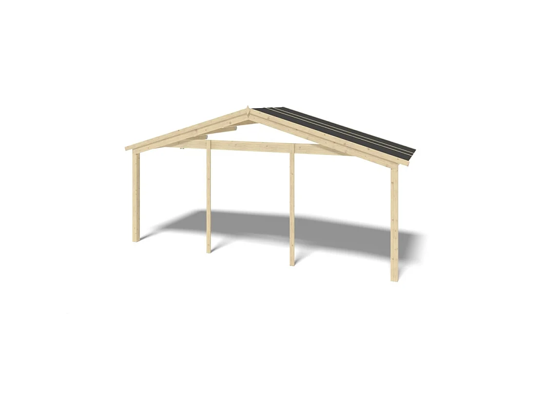 Casetta da giardino in legno con veranda e tettoia - 42m2 - 6x5m - 40mm - colore: naturale - DOM747+DOM553+DOM555+POD04 - ALTANKA