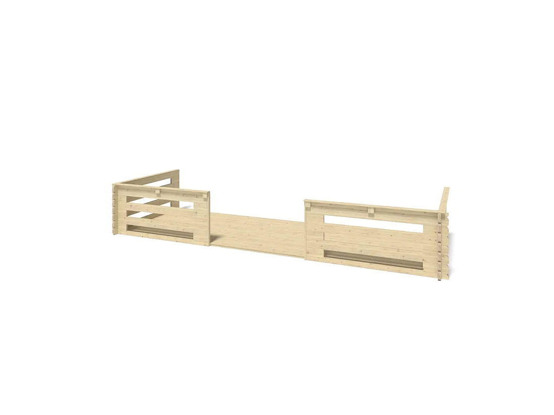 Casetta da giardino in legno con veranda e tettoia - 42m2 - 6x5m - 40mm - colore: naturale - DOM747+DOM553+DOM555+POD04 - ALTANKA