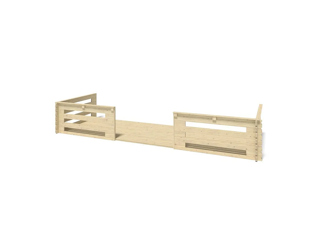 Casetta da giardino in legno con veranda e tettoia - 42m2 - 6x5m - 40mm - colore: naturale - DOM747+DOM553+DOM555+POD04 - ALTANKA