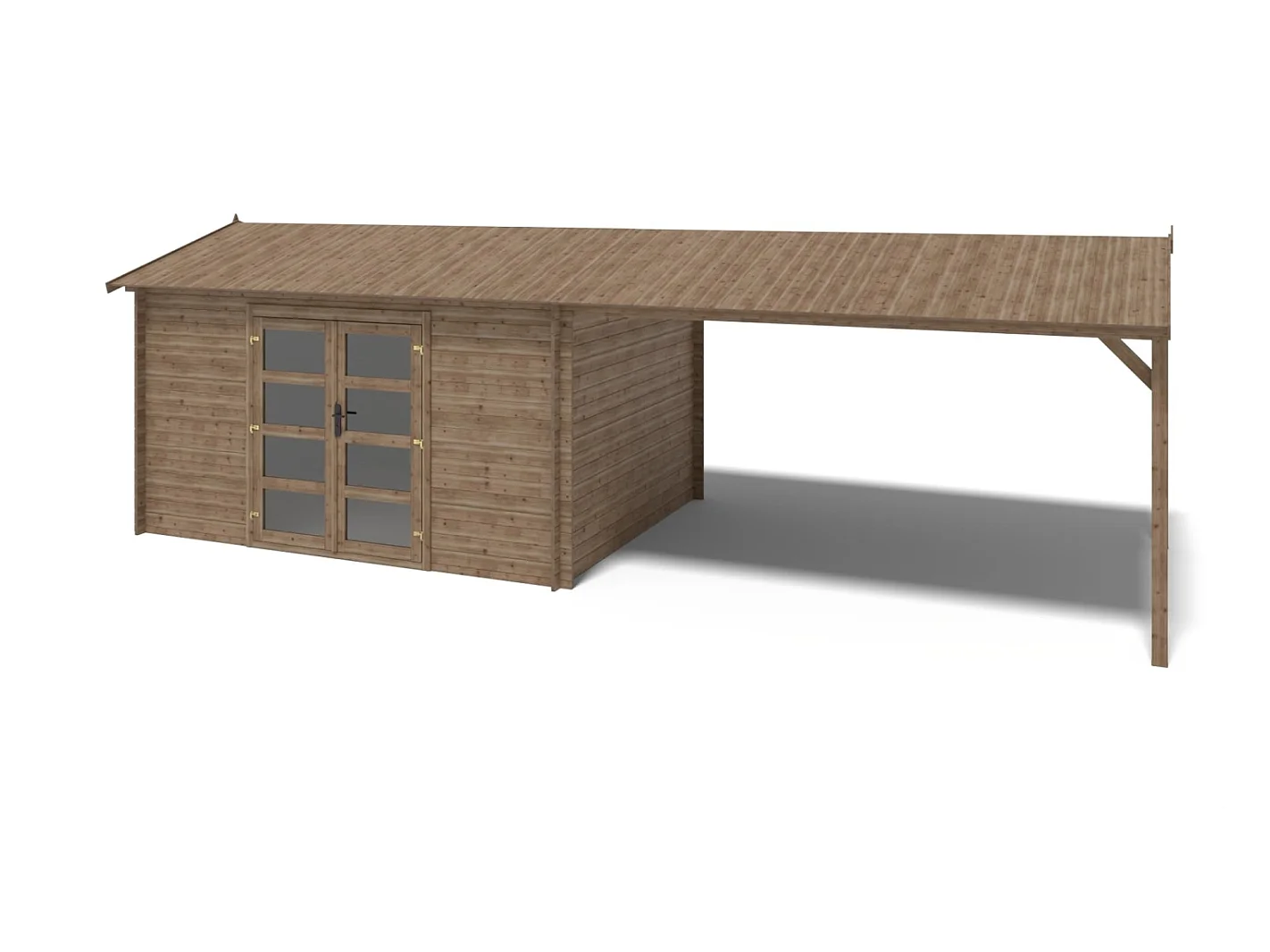 Abri de jardin en bois - 4x3 m avec extension de 4x2.76 m - 12 m² - Traité - DOM677+DOS194 - ALTANKA