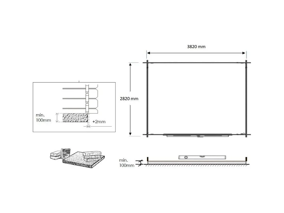 Abri de jardin en bois - 4x3 m avec extension de 4x2.76 m - 12 m² - Traité - DOM677+DOS194 - ALTANKA