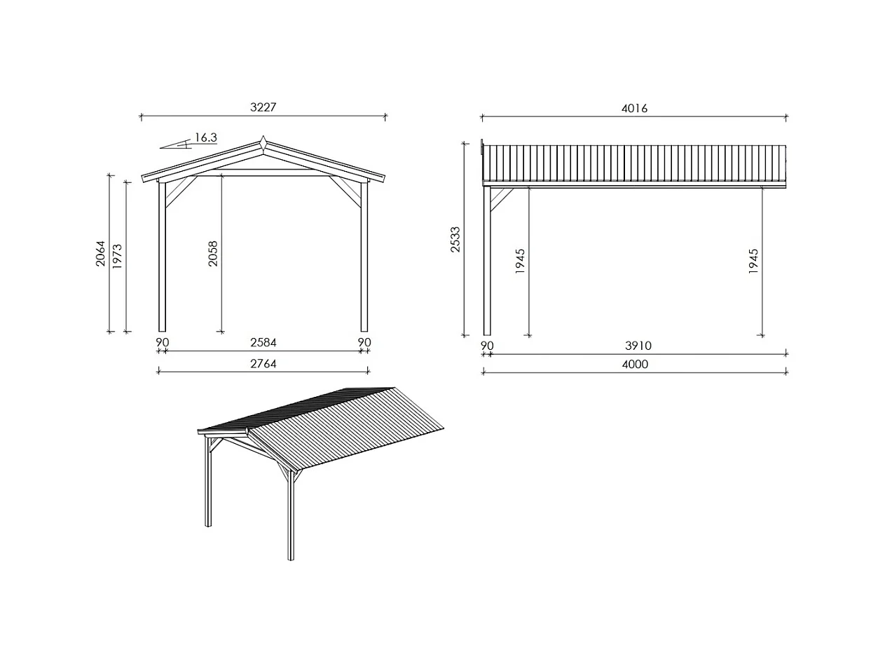 Abri de jardin en bois - 4x3 m avec extension de 4x2.76 m - 12 m² - Traité - DOM677+DOS194 - ALTANKA