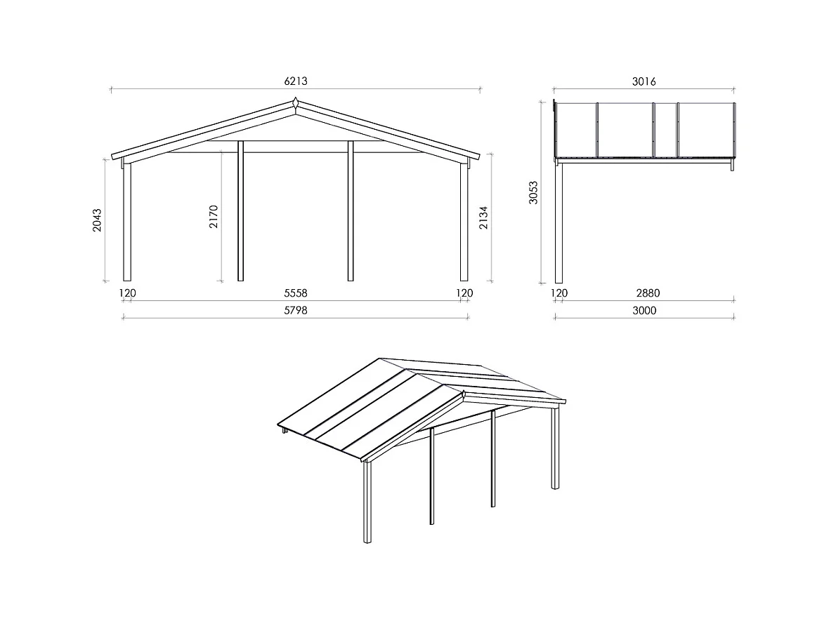 Abri de jardin en bois - 6x6 m + terrasse avec balustrade et avant-toit en bois - 54 m2 - DOM749+DOM556+DOM558+POD04 - ALTANKA