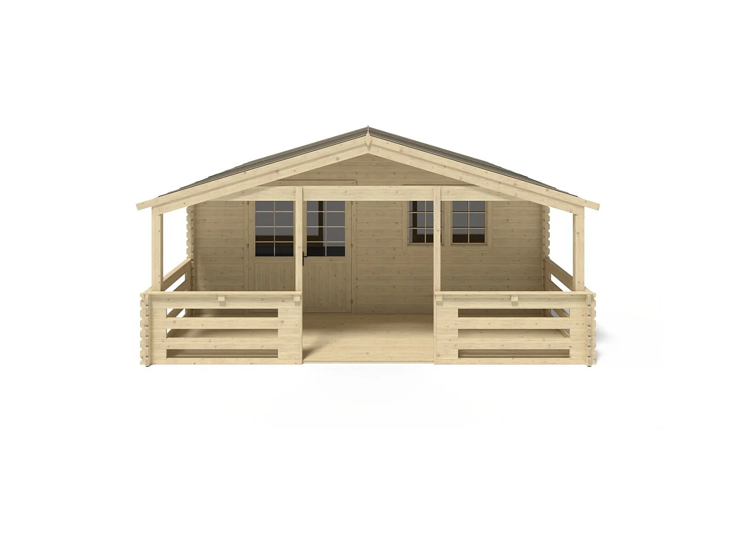 Abri de jardin en bois - 6x6 m + terrasse avec balustrade et avant-toit en bois - 54 m2 - DOM749+DOM556+DOM558+POD04 - ALTANKA