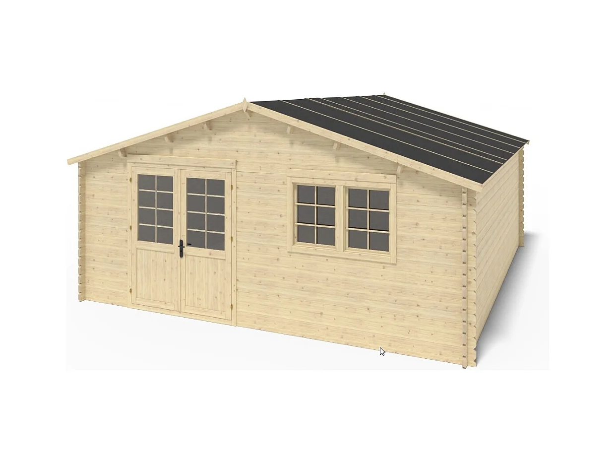 Abri de jardin en bois - 6x6 m + terrasse avec balustrade et avant-toit en bois - 54 m2 - DOM749+DOM556+DOM558+POD04 - ALTANKA