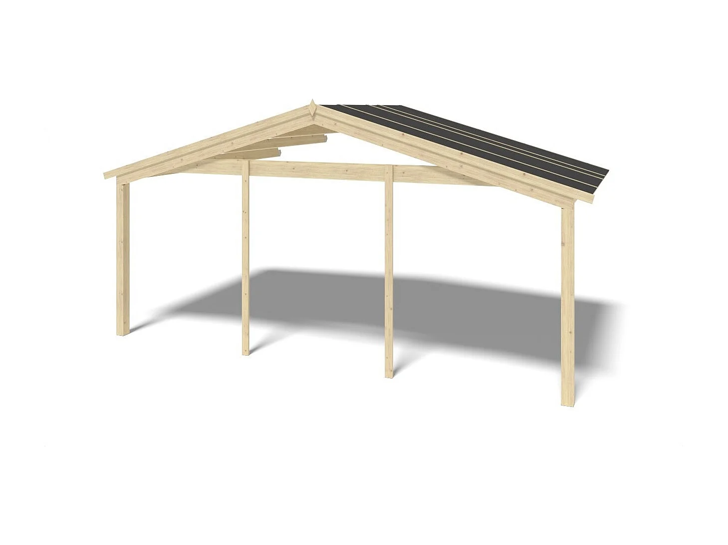 Casetta da giardino in legno con veranda e tettoia - 54m2 - 6x6m - 40mm - colore: naturale - DOM749+DOM556+DOM558+POD04 - ALTANKA
