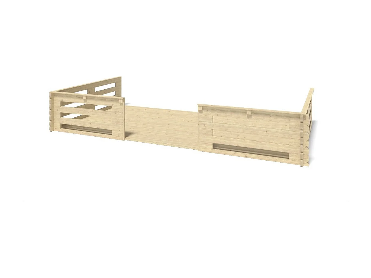 Casetta da giardino in legno con veranda e tettoia - 54m2 - 6x6m - 40mm - colore: naturale - DOM749+DOM556+DOM558+POD04 - ALTANKA