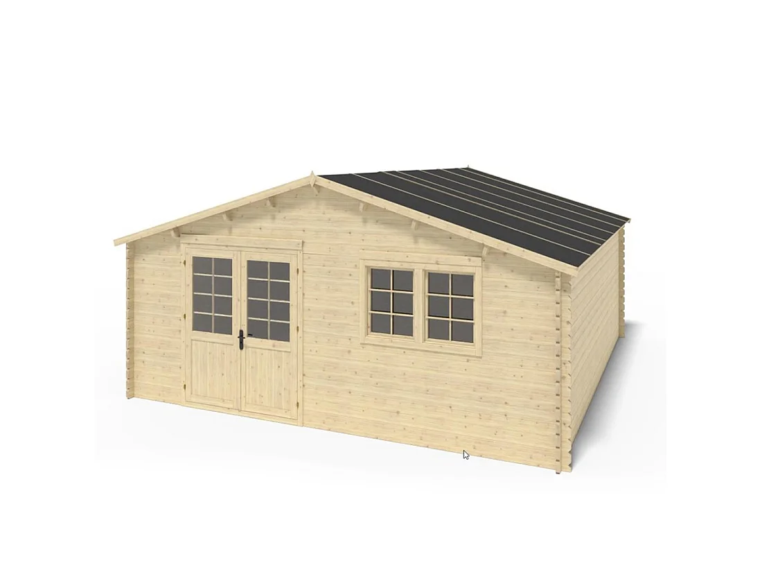 Casetta da giardino in legno con veranda e tettoia - 54m2 - 6x6m - 40mm - colore: naturale - DOM749+DOM556+DOM558+POD04 - ALTANKA