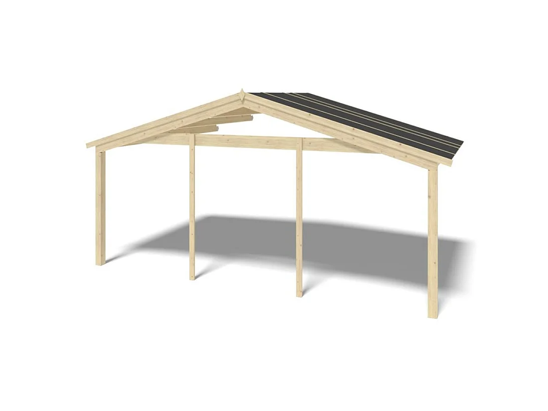 Casetta da giardino in legno con veranda e tettoia - 54m2 - 6x6m - 40mm - colore: naturale - DOM749+DOM556+DOM558+POD04 - ALTANKA
