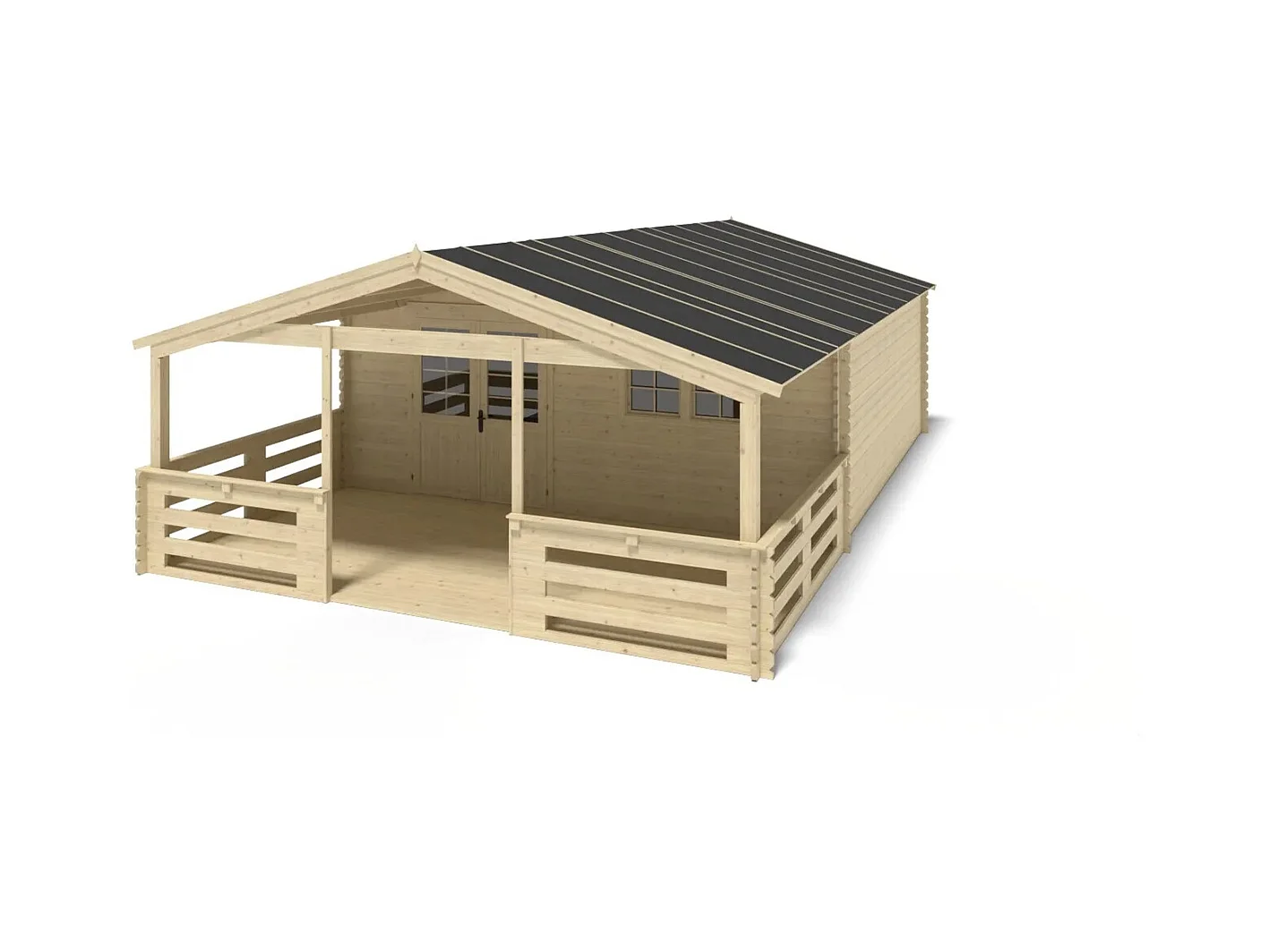 Terrasse en bois avec balustrade pour abri en bois - 18m2 - 6m x 3m - couleur: naturel - DOM558 - ALTANKA