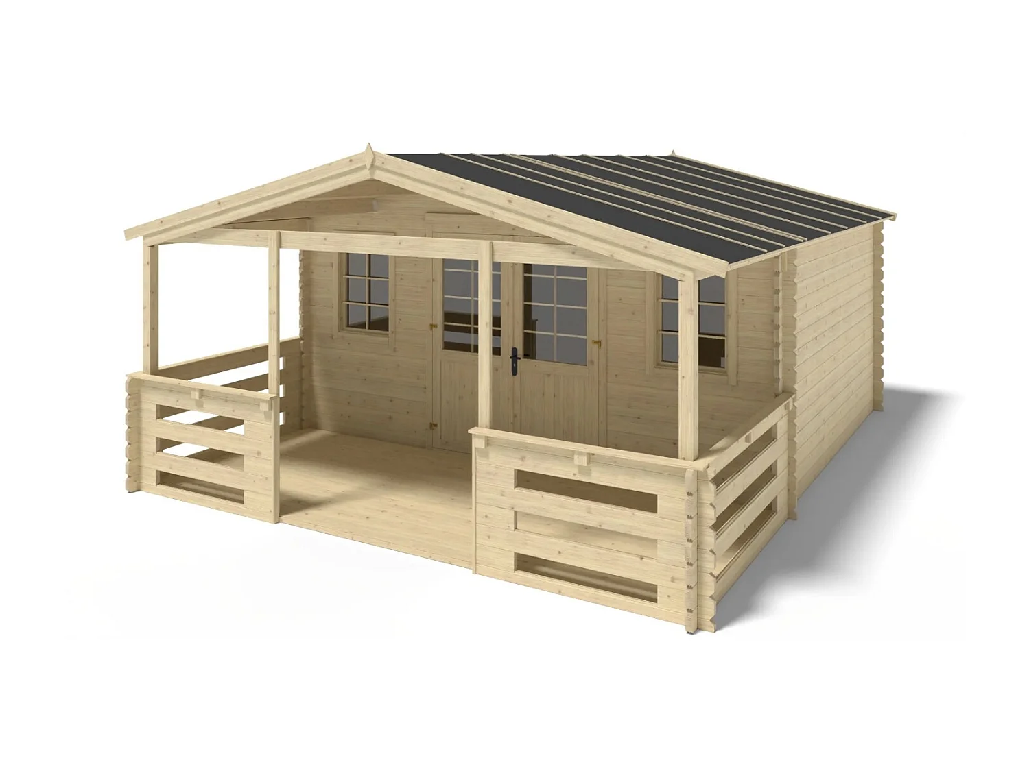 Terrasse en bois avec balustrade pour abri en bois - 10m2 - 5m x 2m - couleur: naturel - DOM615 - ALTANKA