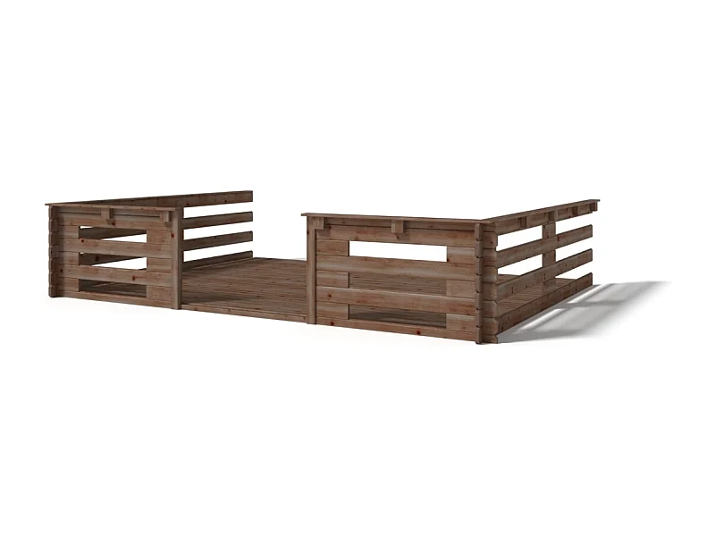 Terrasse en bois avec balustrade pour abri en bois - 12m2 - 4m x 3m - imprégnée - couleur: marron - DOM542 - ALTANKA