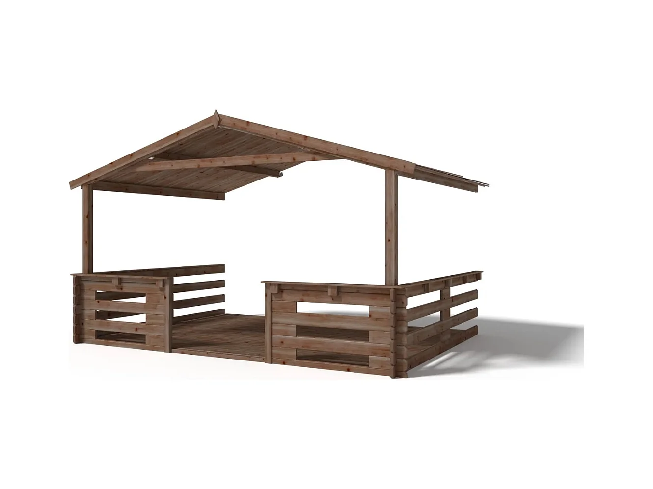 Terrasse en bois avec balustrade pour abri en bois - 12m2 - 4m x 3m - imprégnée - couleur: marron - DOM542 - ALTANKA