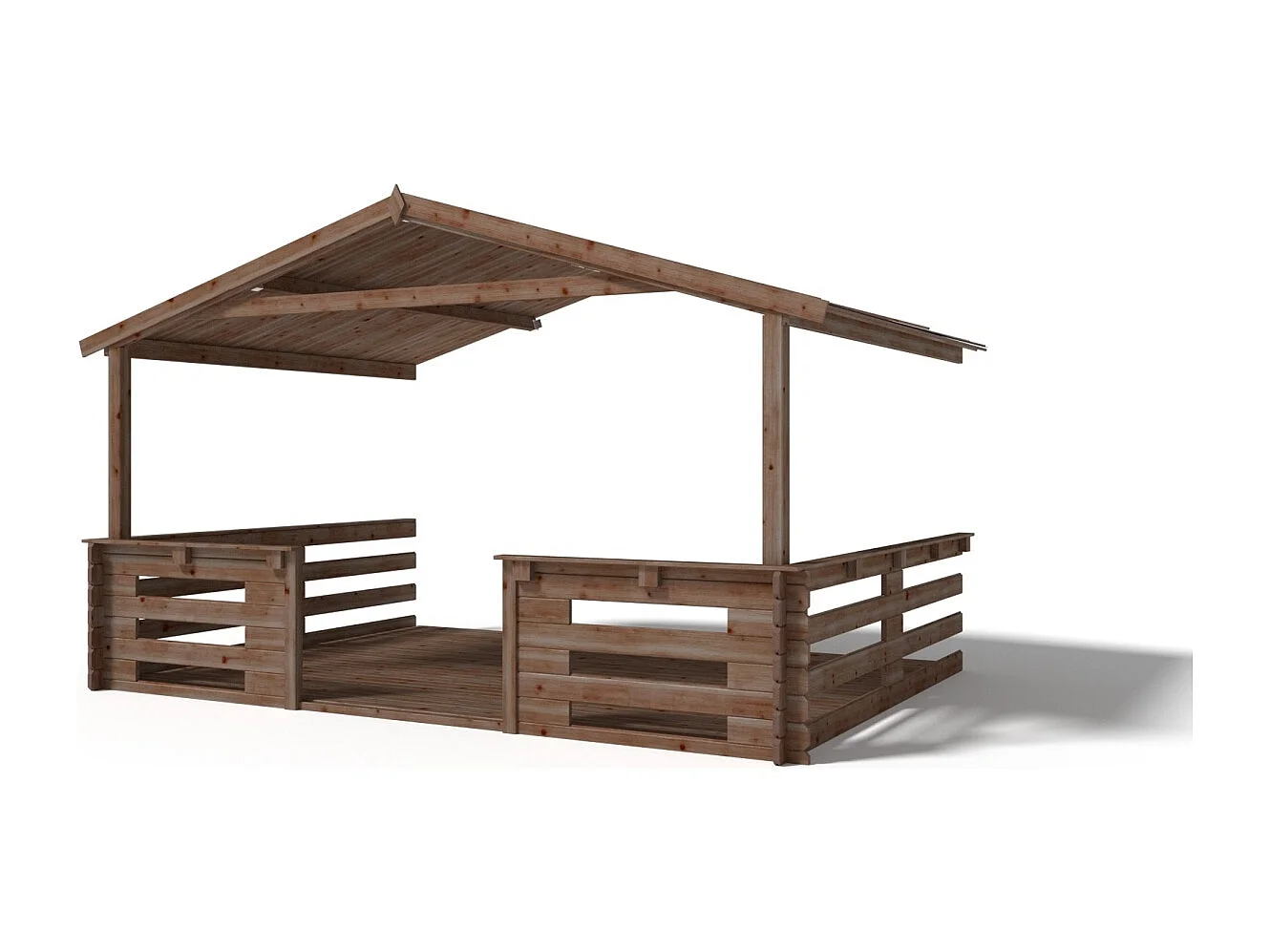 Terrasse en bois avec balustrade pour abri en bois - 12m2 - 4m x 3m - imprégnée - couleur: marron - DOM542 - ALTANKA