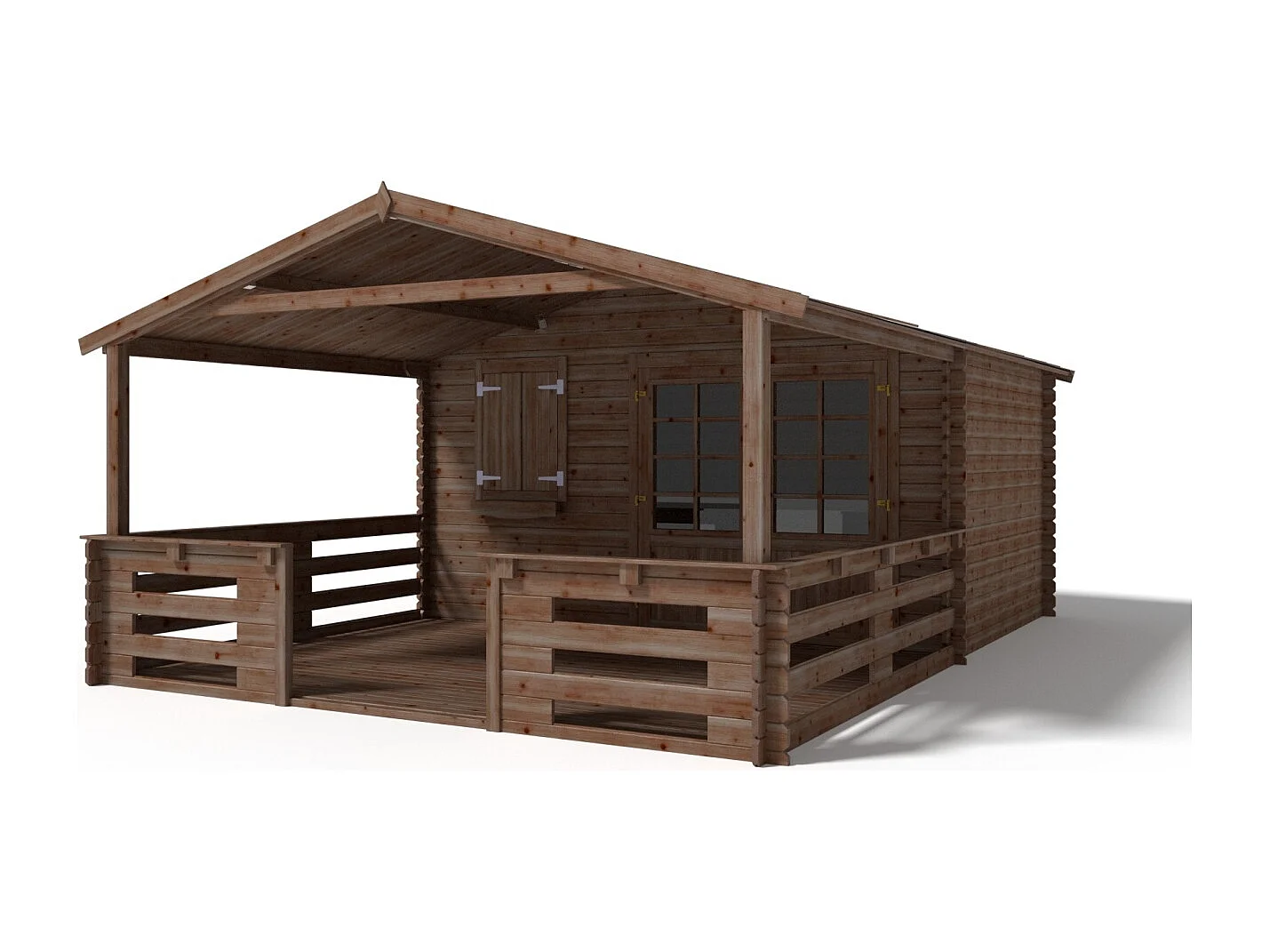 Terrasse en bois avec balustrade pour abri en bois - 12m2 - 4m x 3m - imprégnée - couleur: marron - DOM542 - ALTANKA