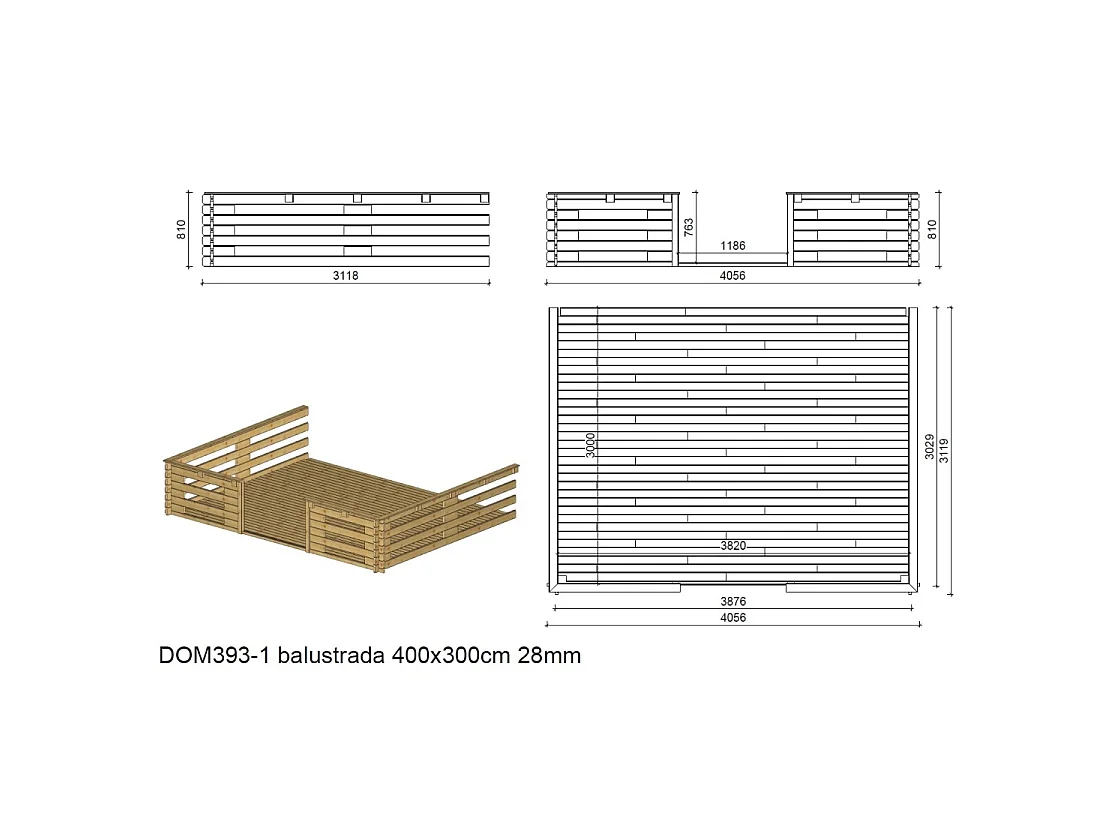 Veranda - 12m2 - 4m x 3m - impregnata - colore: marrone - DOM542 - ALTANKA