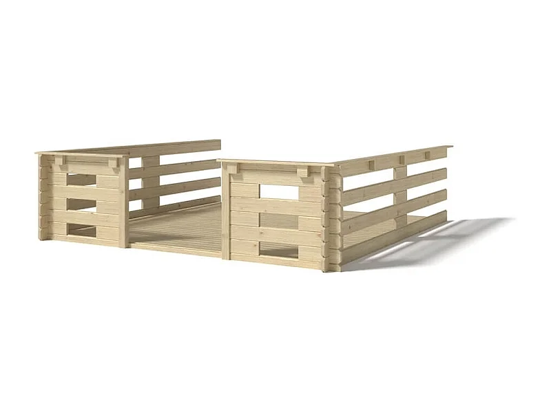 Terrasse en bois avec balustrade pour abri en bois - 9m2 - 3m x 3m - couleur: naturel - DOM395 - ALTANKA