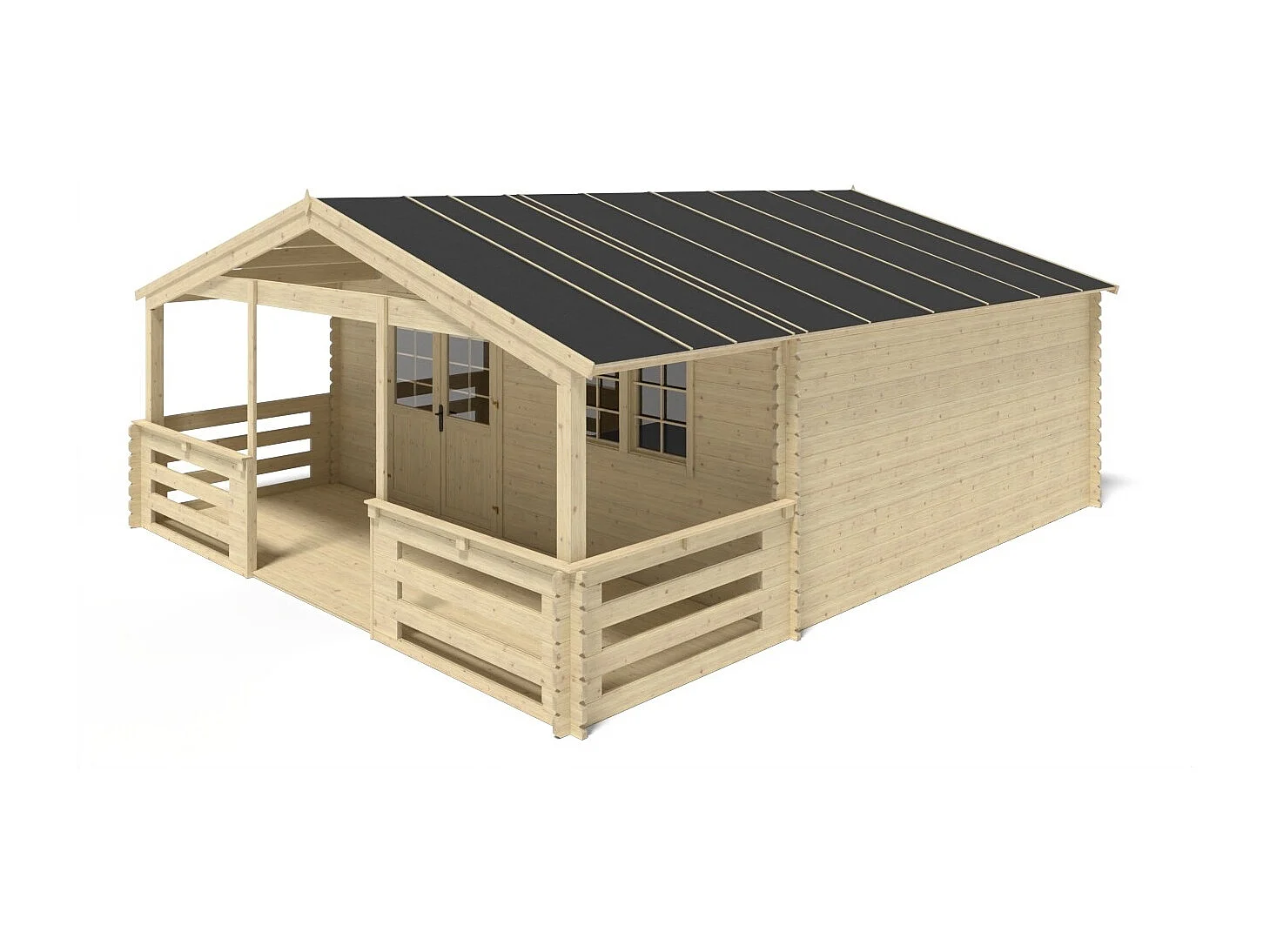 Terrasse en bois avec balustrade pour abri en bois - 12m2 - 6m x 2m - couleur: naturel - DOM555 - ALTANKA