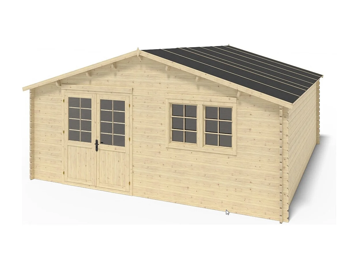 Abri de jardin en bois - 6x6 m + terrasse avec balustrade et avant-toit en bois - 48 m2 - DOM749+DOM553+DOM555+POD04 - ALTANKA