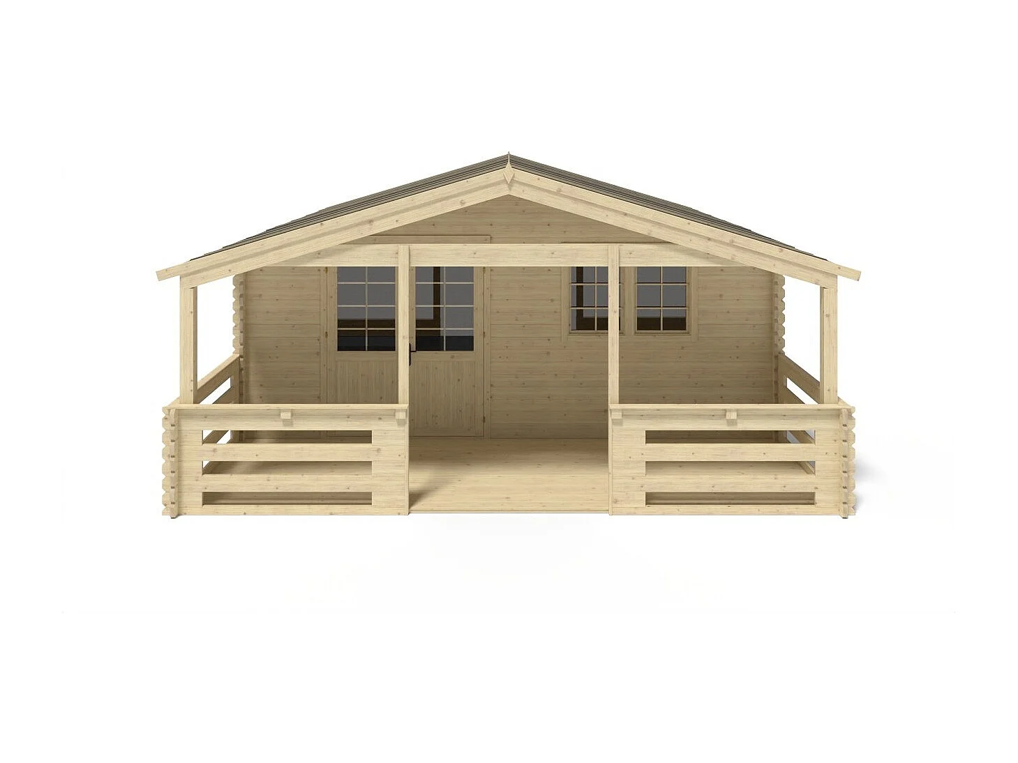 Casetta da giardino in legno con veranda e tettoia - 48m2 - 6x6m - 40mm - colore: naturale - DOM749+DOM553+DOM555+POD04 - ALTANKA