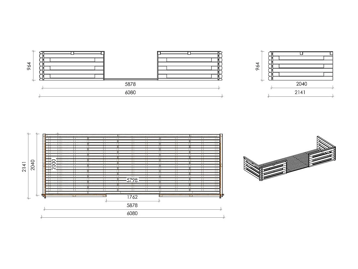Casetta da giardino in legno con veranda e tettoia - 48m2 - 6x6m - 40mm - colore: naturale - DOM749+DOM553+DOM555+POD04 - ALTANKA