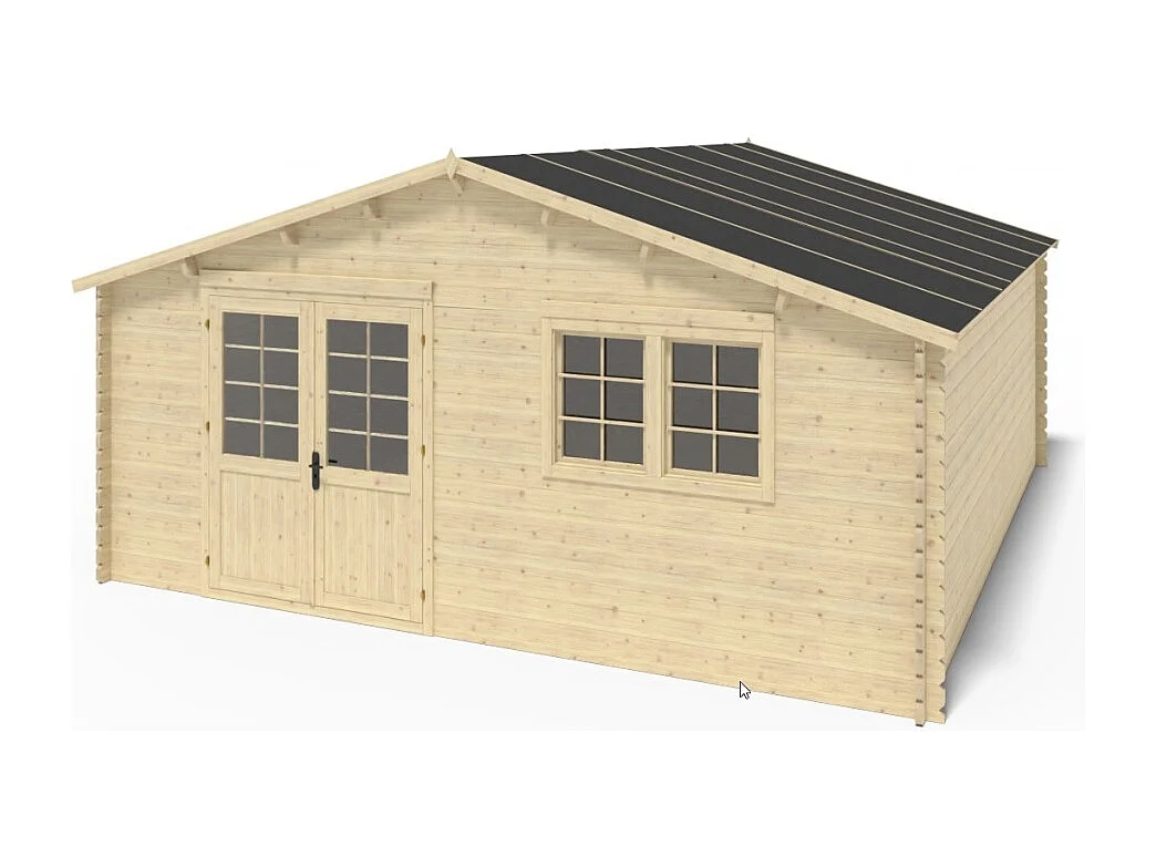 Casetta da giardino in legno con veranda e tettoia - 48m2 - 6x6m - 40mm - colore: naturale - DOM749+DOM553+DOM555+POD04 - ALTANKA