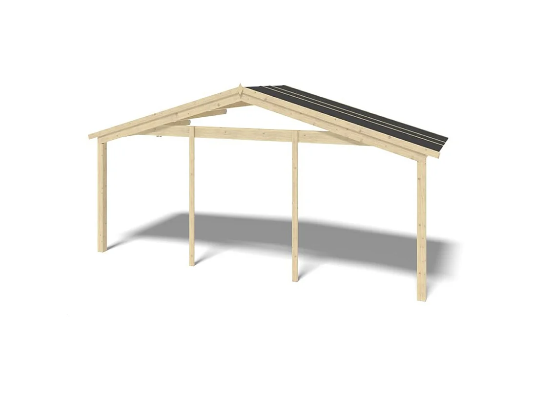 Casetta da giardino in legno con veranda e tettoia - 48m2 - 6x6m - 40mm - colore: naturale - DOM749+DOM553+DOM555+POD04 - ALTANKA