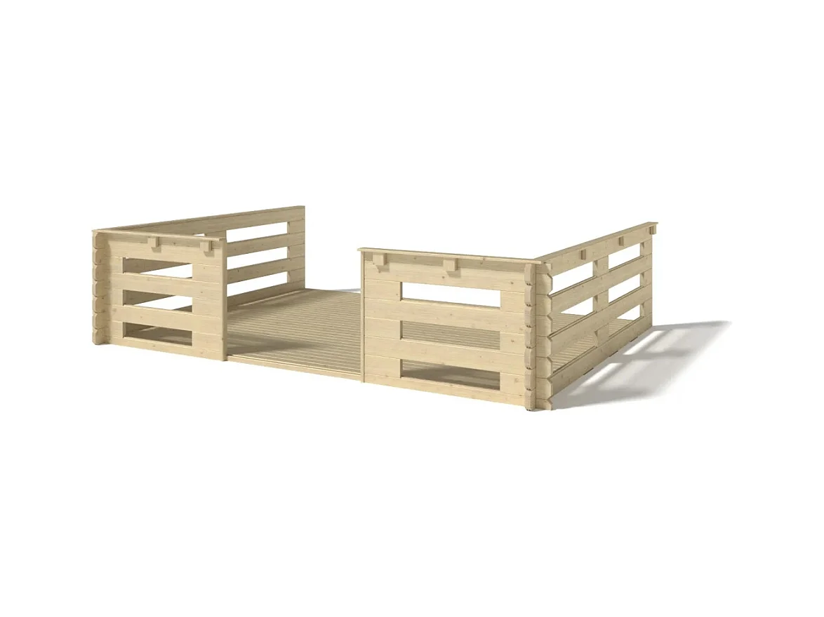Terrasse en bois avec balustrade pour abri en bois - 12m2 - 4m x 3m - couleur: naturel - DOM548 - ALTANKA