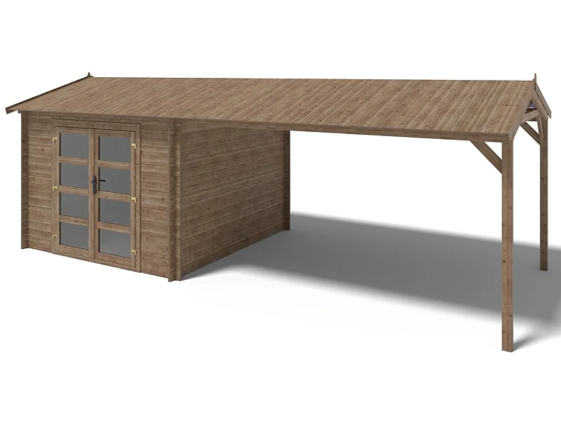 Casetta da giardino in legno – 3.00x3.00 m con estensione 3.00x2.76 m - 9.00 m² - DOM676+DOS194 - ALTANKA