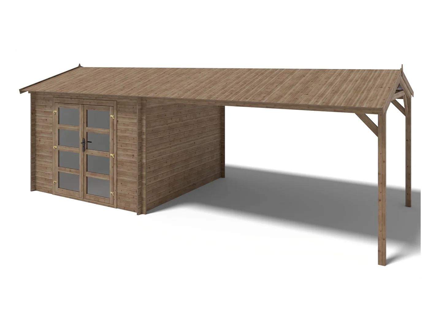 Abri de jardin en bois - 3x3 m avec extension de 3x2.76 m - 9 m² - Traité - DOM676+DOS194 - ALTANKA