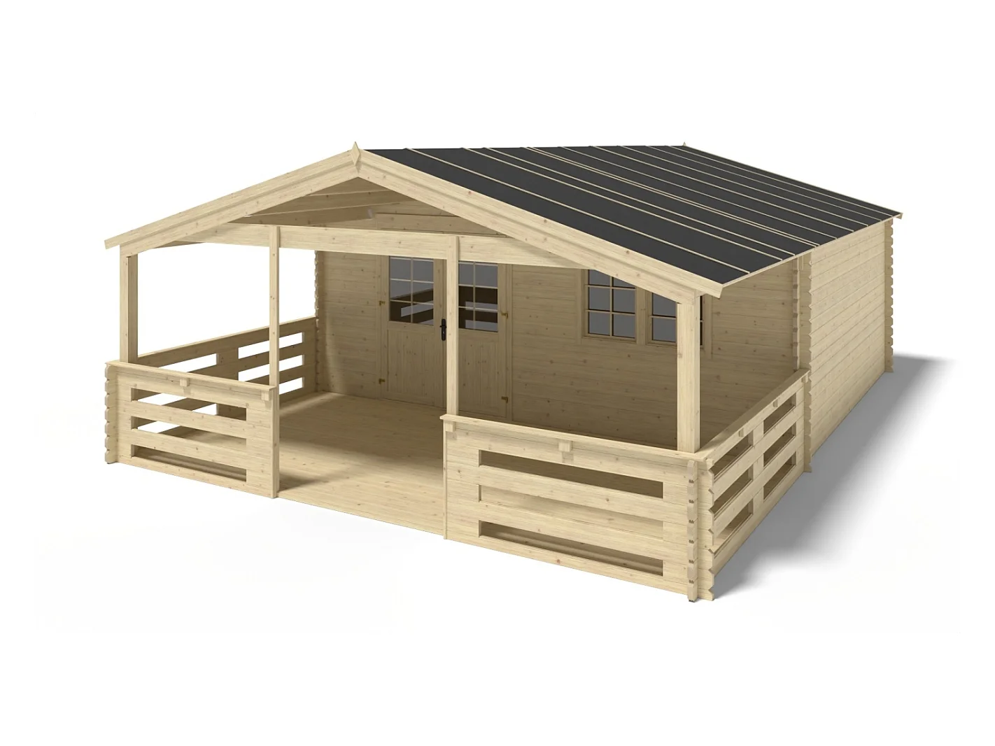Abri de jardin en bois - 6x5 m + terrasse avec balustrade et avant-toit en bois - 48 m2 - DOM747+DOM556+DOM558+POD04 - ALTANKA