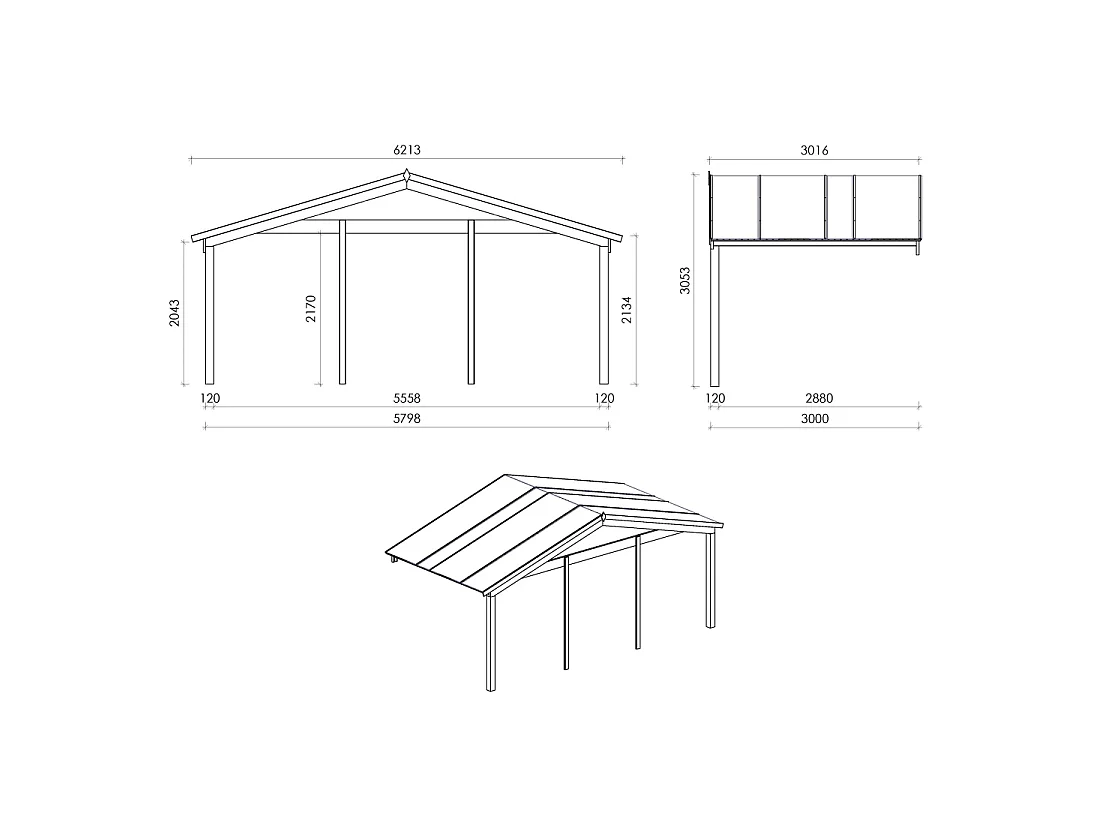 Abri de jardin en bois - 6x5 m + terrasse avec balustrade et avant-toit en bois - 48 m2 - DOM747+DOM556+DOM558+POD04 - ALTANKA