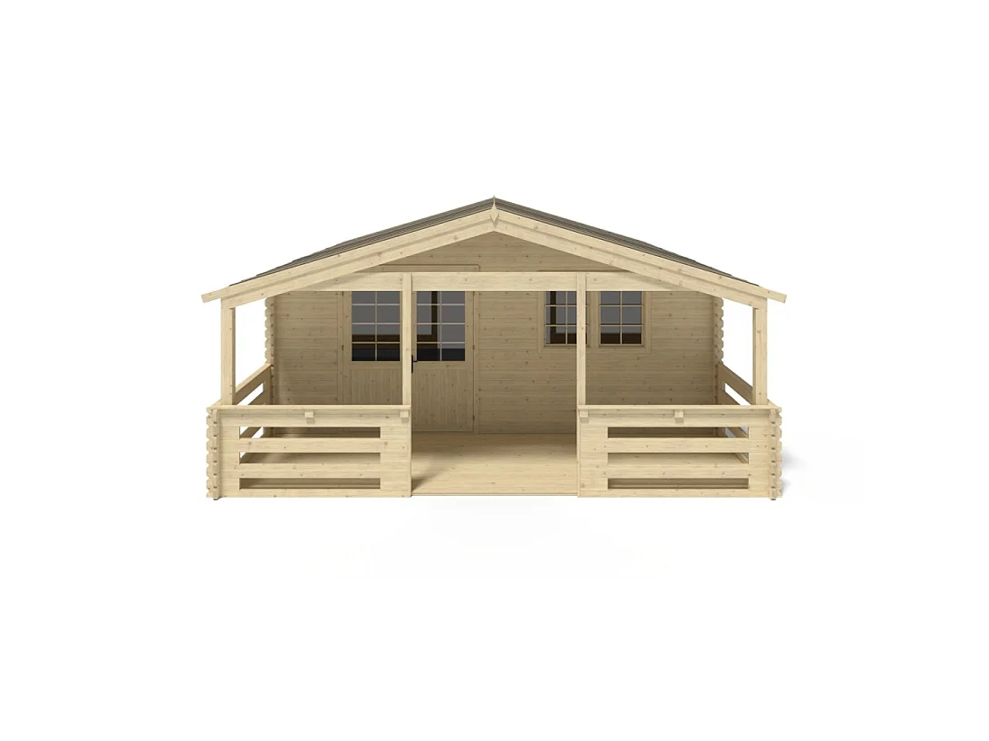 Abri de jardin en bois - 6x5 m + terrasse avec balustrade et avant-toit en bois - 48 m2 - DOM747+DOM556+DOM558+POD04 - ALTANKA