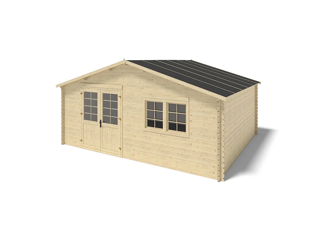 Abri de jardin en bois - 6x5 m + terrasse avec balustrade et avant-toit en bois - 48 m2 - DOM747+DOM556+DOM558+POD04 - ALTANKA