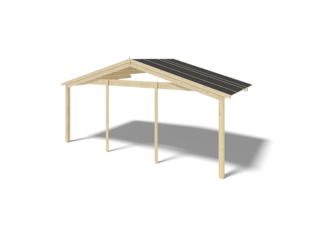 Abri de jardin en bois - 6x5 m + terrasse avec balustrade et avant-toit en bois - 48 m2 - DOM747+DOM556+DOM558+POD04 - ALTANKA