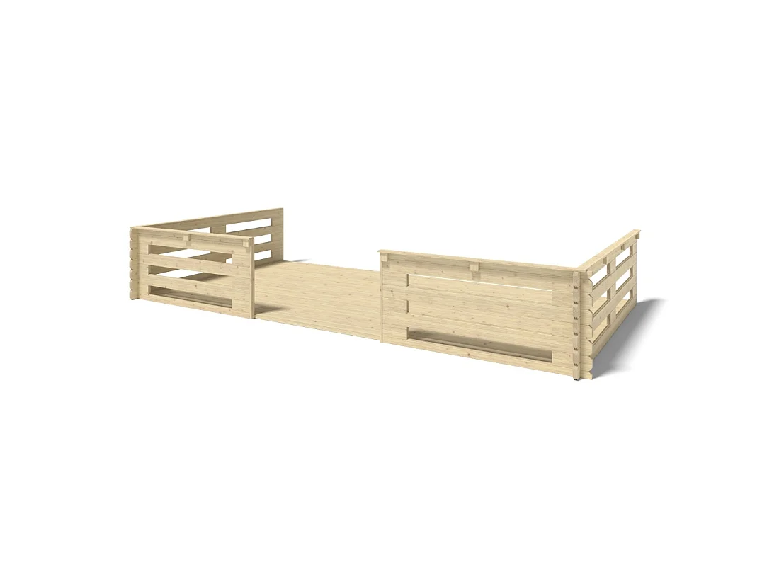 Abri de jardin en bois - 6x5 m + terrasse avec balustrade et avant-toit en bois - 48 m2 - DOM747+DOM556+DOM558+POD04 - ALTANKA