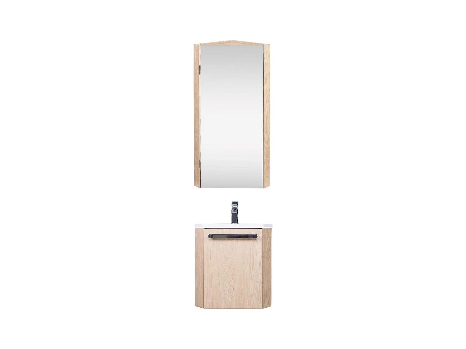 Ensemble lave-mains d'angle suspendu avec armoire d'angle décor chêne