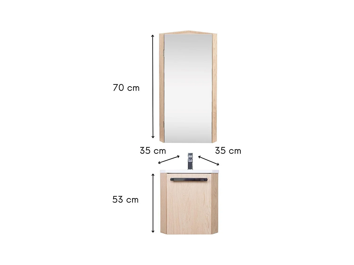 SKINO Wand-Eckwaschtisch-Set mit Spiegelschrank