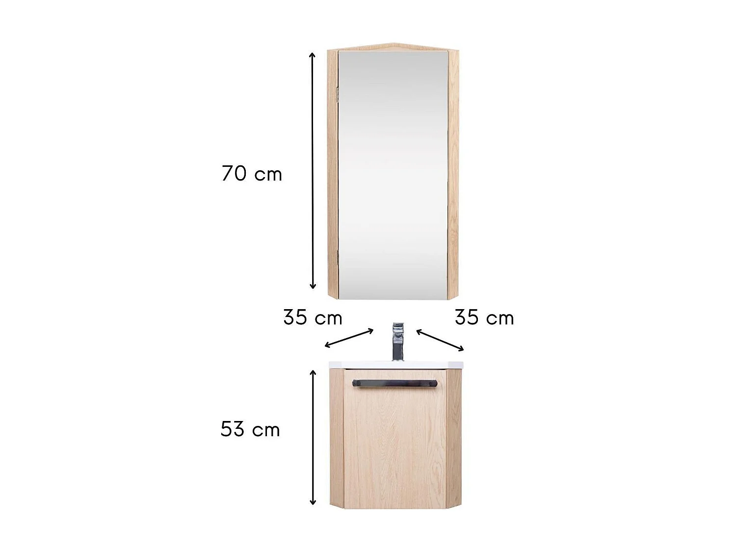 SKINO wandgemonteerde hoekwastafelset met spiegelkast