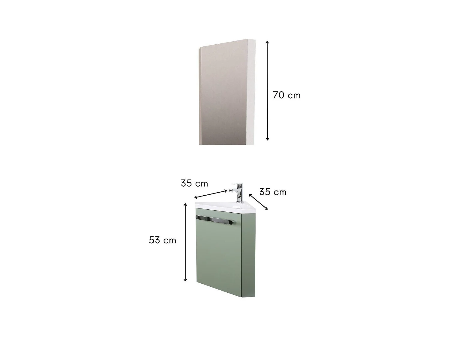 Ensemble lave-mains angle suspendu avec robinet et armoire d'angle