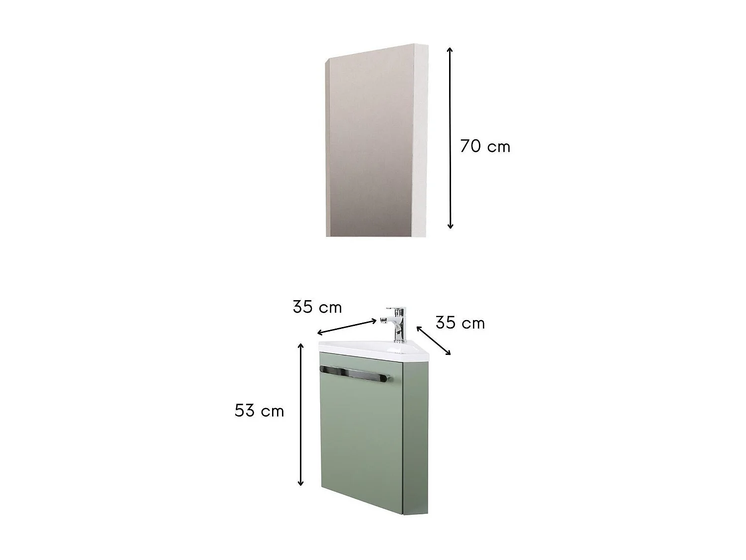 Eckwaschbecken + Wasserhahn + SKINO-Schrank