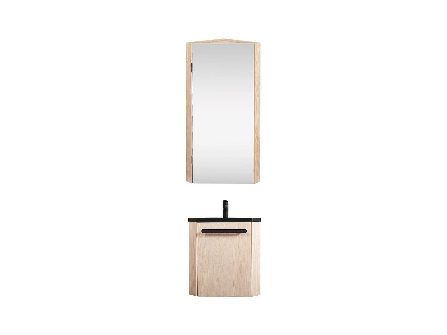 Ensemble lave-mains d'angle suspendu avec armoire d'angle décor chêne