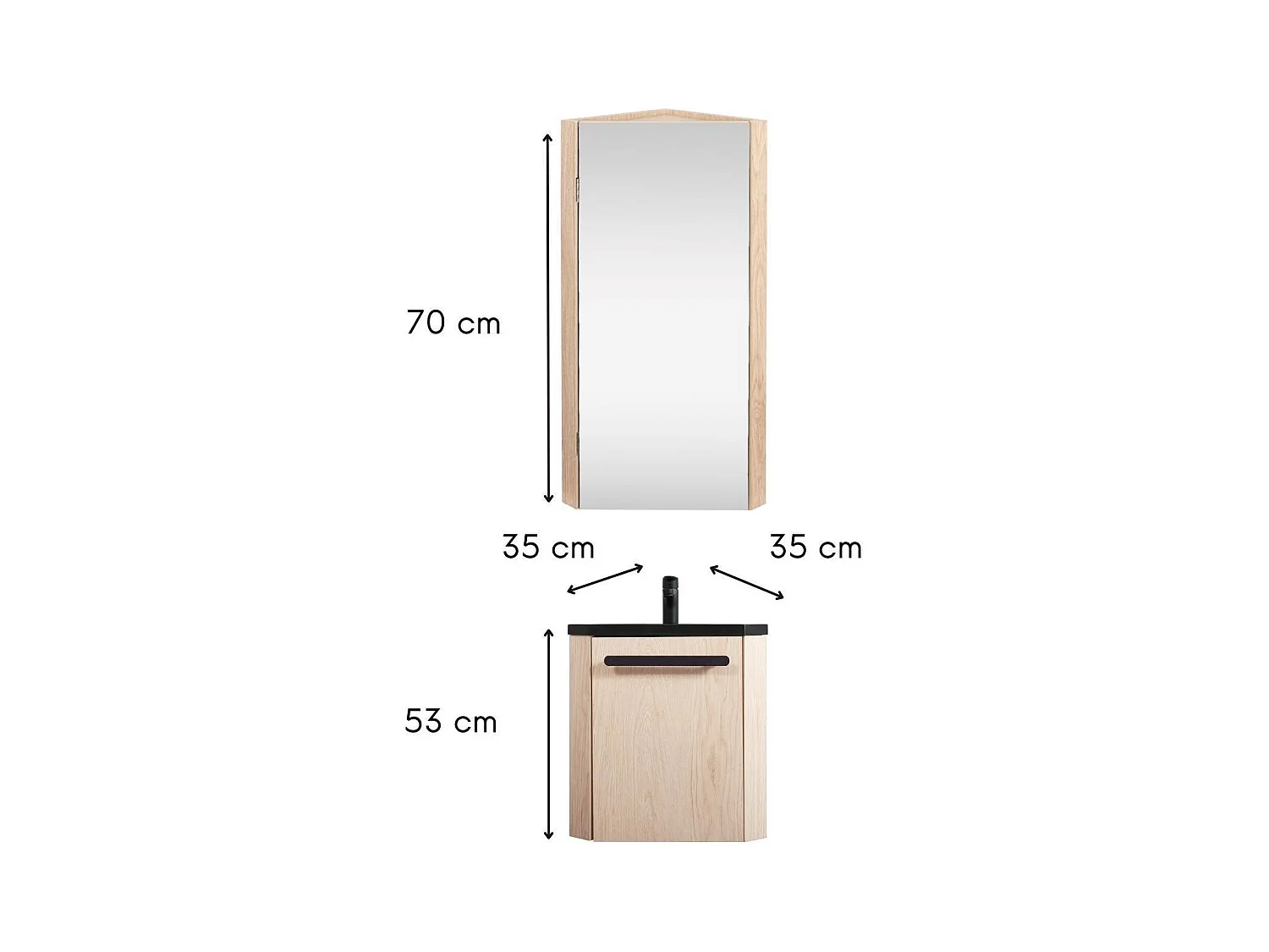 SKINO Wand-Eckwaschtisch-Set mit Spiegelschrank