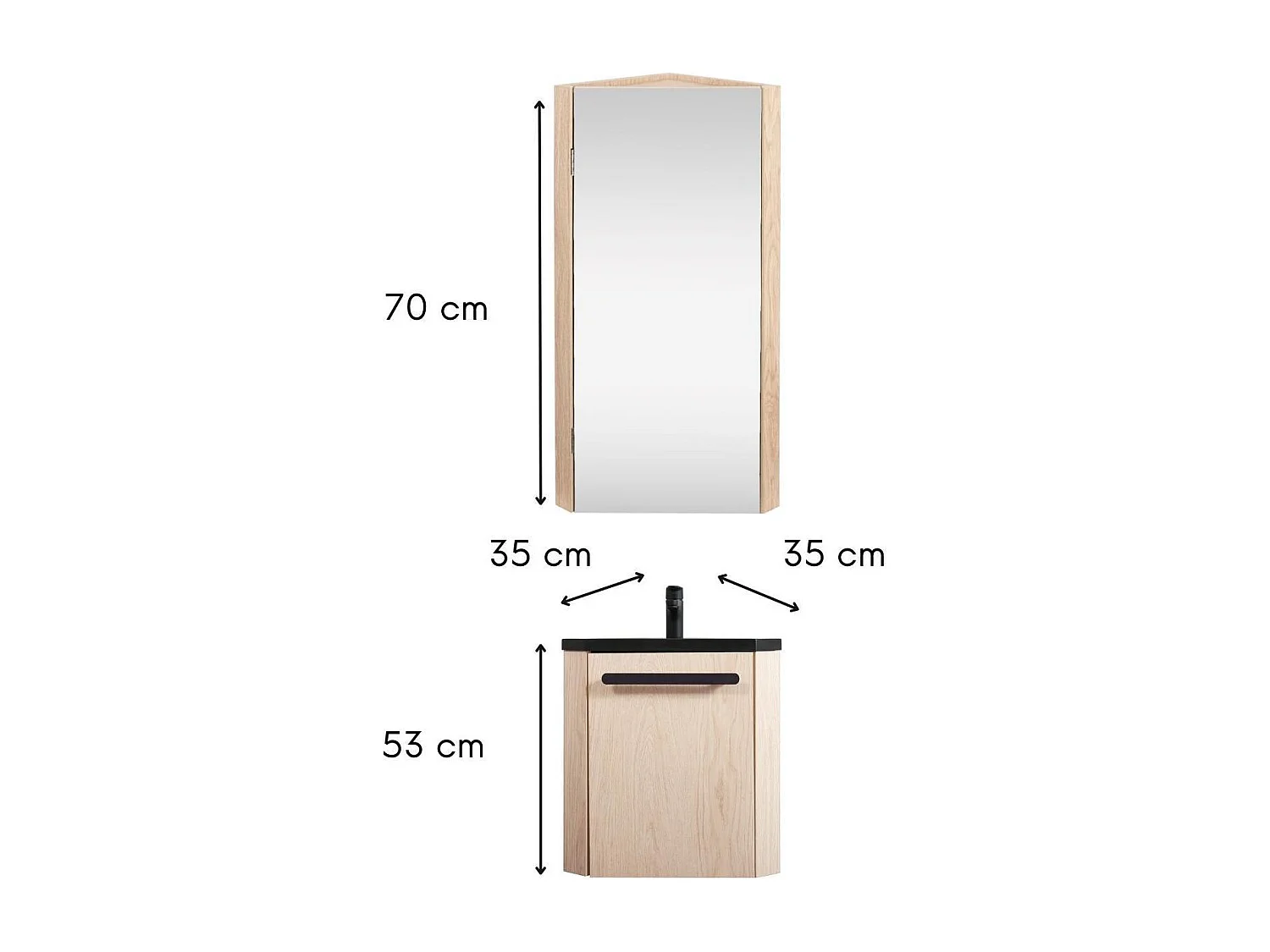 SKINO wandgemonteerde hoekwastafelset met spiegelkast