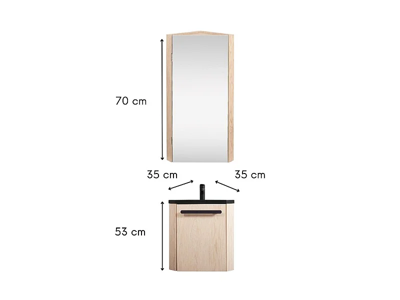 Ensemble lave-mains d'angle SKINO suspendu avec armoire miroir