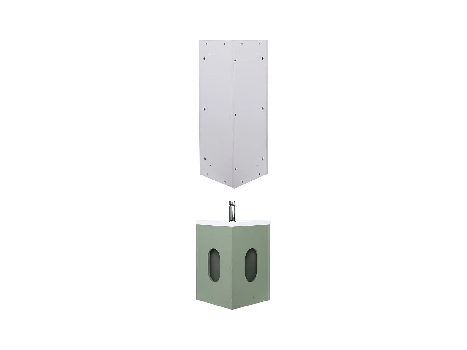 Ensemble lave-mains angle suspendu avec armoire toilette d'angle